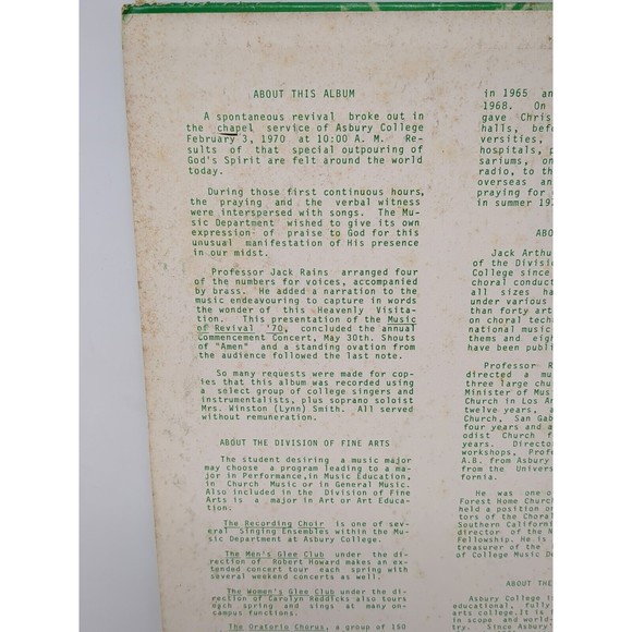 VIntage Asbury College Wilmore Kentucky Revival‎ 1970 LP Vinyl Record Christian - Picture 5 of 16